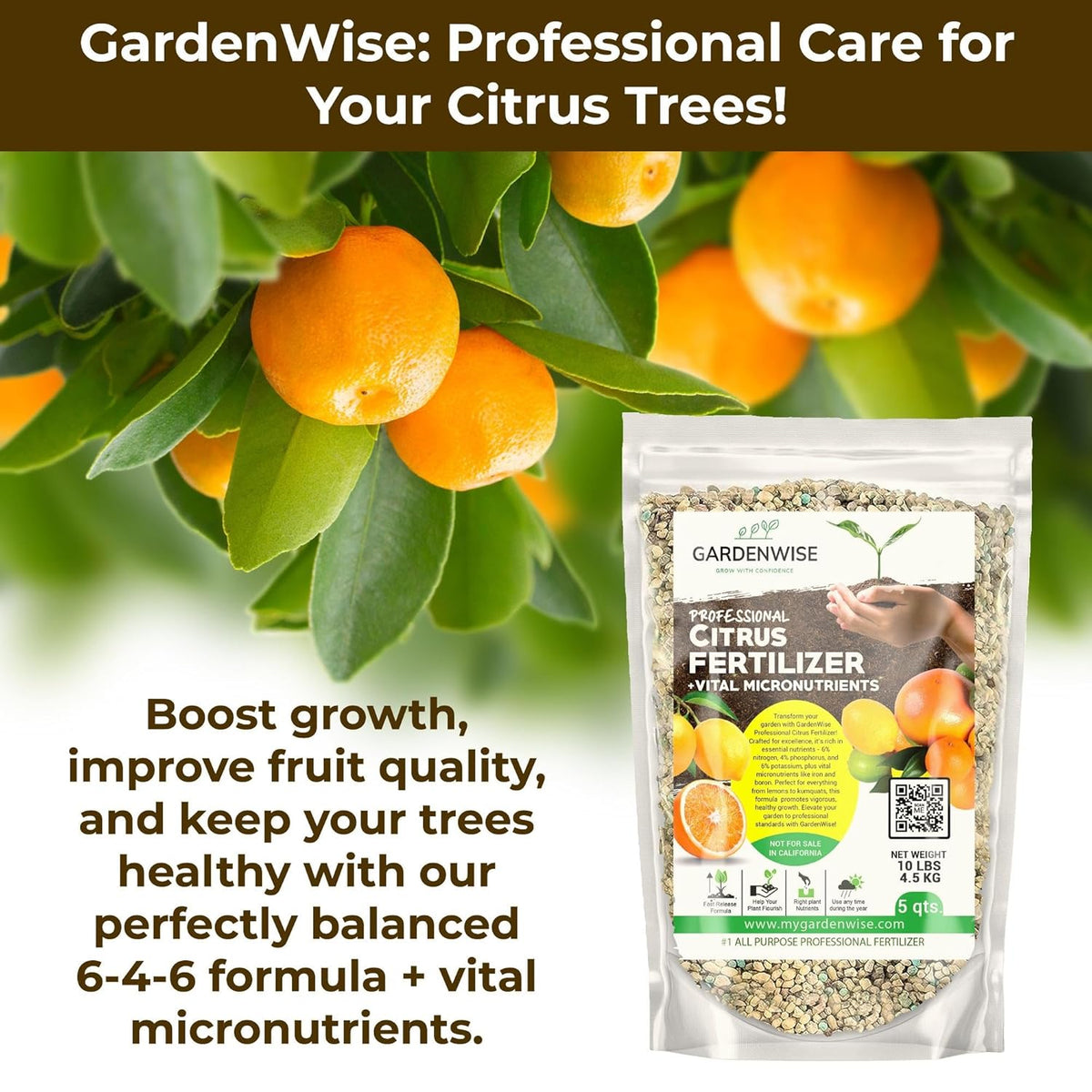 Professional Citrus Fertilizer + Vital Micronutrients; Perfect Balanced NPK for All Citrus; for