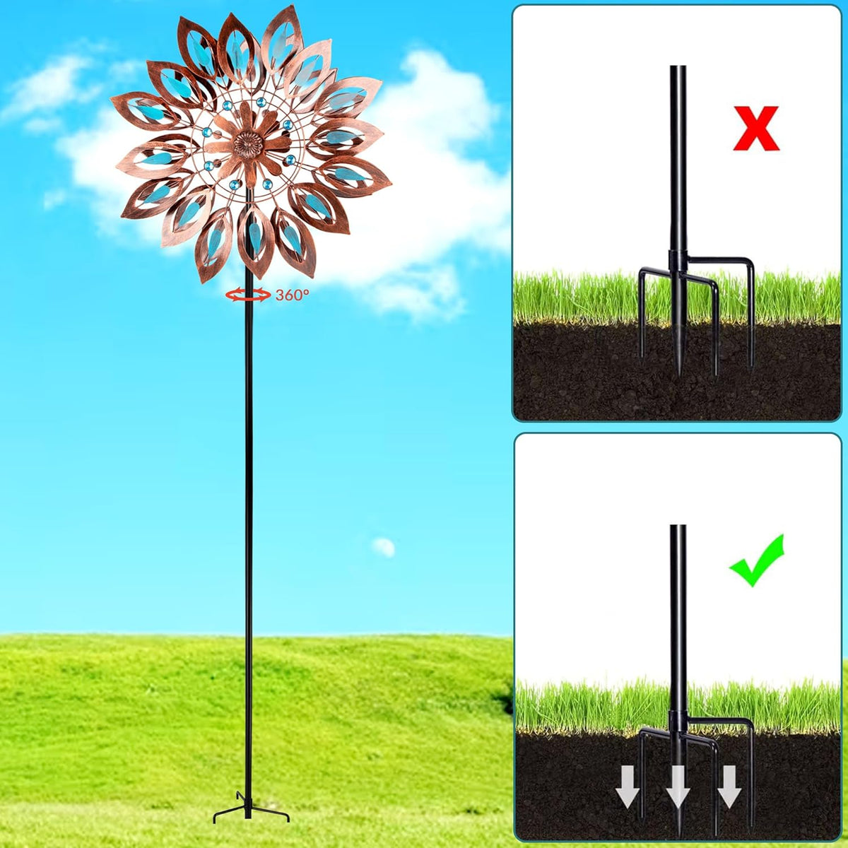 Wind Spinners for Outdoor Yard Decor, 360 Degrees Swivel Large Outdoor Metal Wind Spinner, 76" Wind