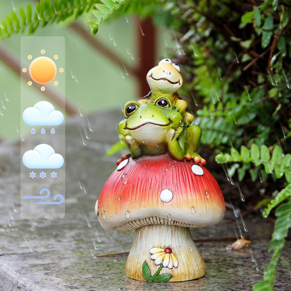 Leekung Turtle Riding Frog Sitting On Mushroom for Garden Decor, Frog Statue&Mushroom Figurines for