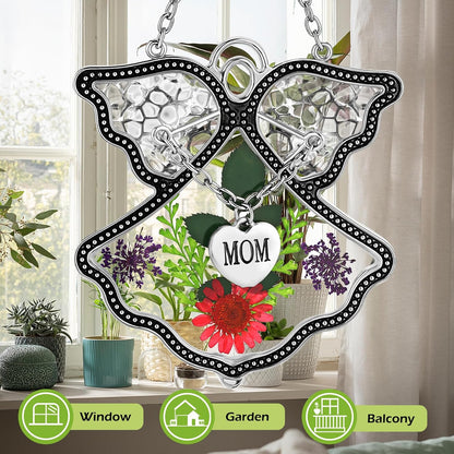 KY&BOSAM Angel Suncatcher Mom Stained Glass for Windows Hangings Wind Chime with Pressed Real