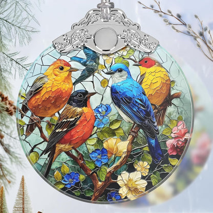 Birds on Branches Stained Glass Orament - Christmas Ornament - Christmas Decorations for Tree