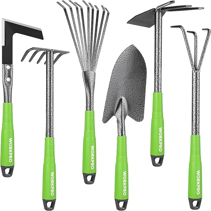 WORKPRO 6-Piece Garden Tool Set, Heavy Duty Gardening Hand Tools with Soft Rubber Handle, Including