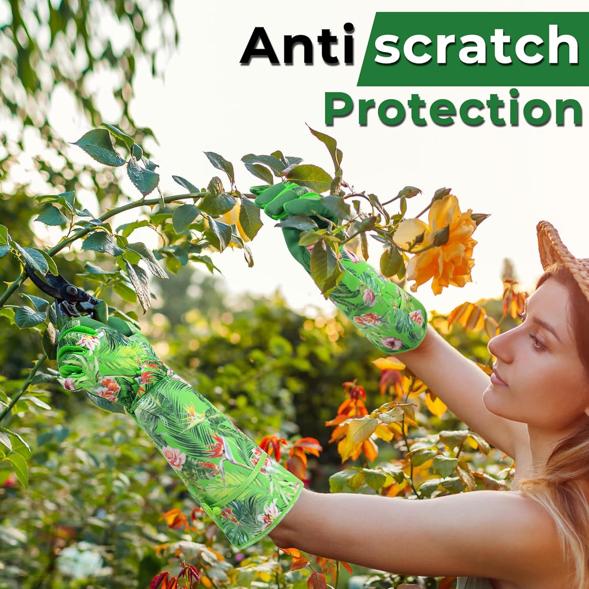 HANDLANDY Women Gardening Gloves, Scratch Resistant Breathable Ladies Rose Pruning Long Gauntlet
