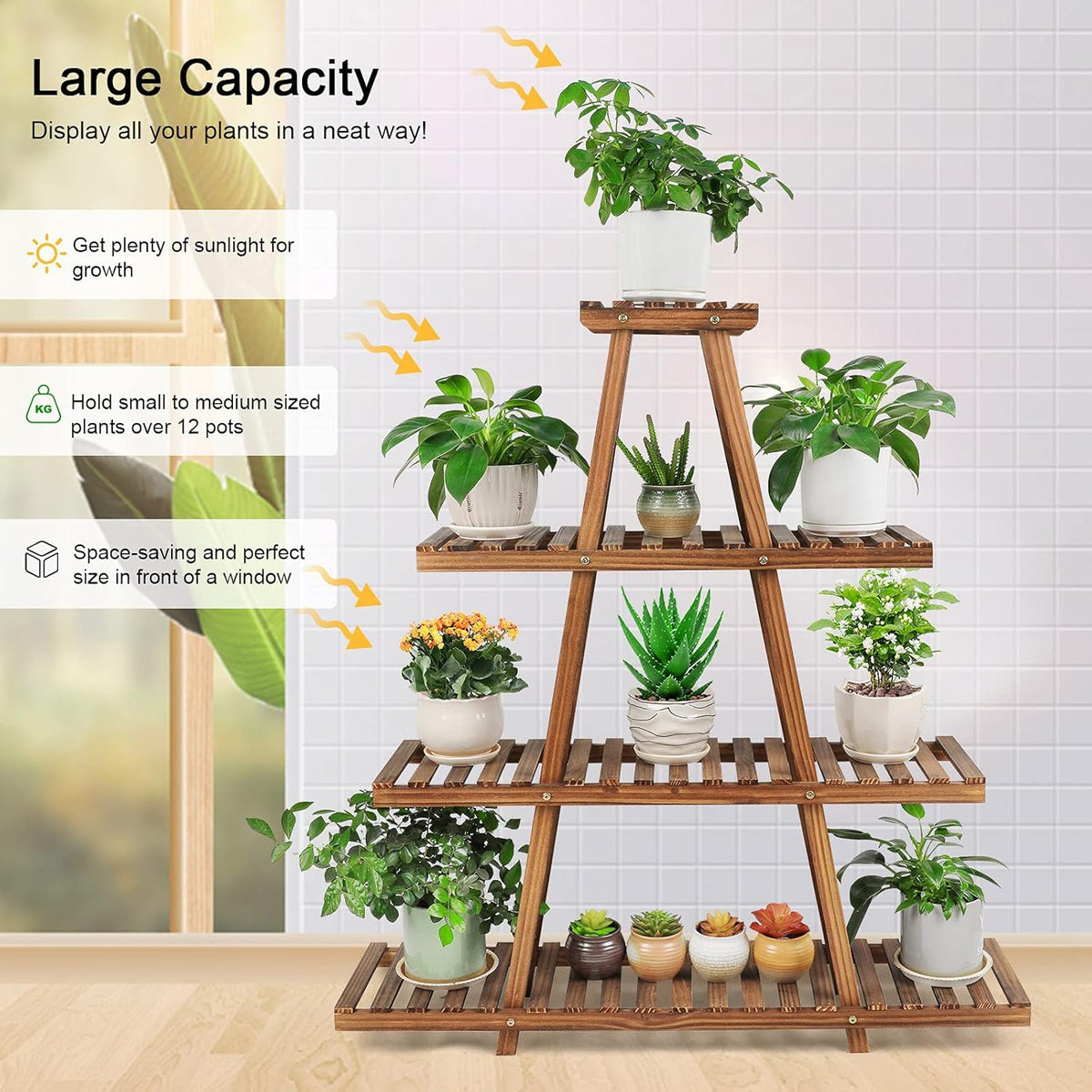 Ufine 4 Tier Wood Plant Stand Indoor Outdoor A Frame Plant Display Shelf for Multiple Plants Flower