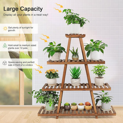 Ufine 4 Tier Wood Plant Stand Indoor Outdoor A Frame Plant Display Shelf for Multiple Plants Flower