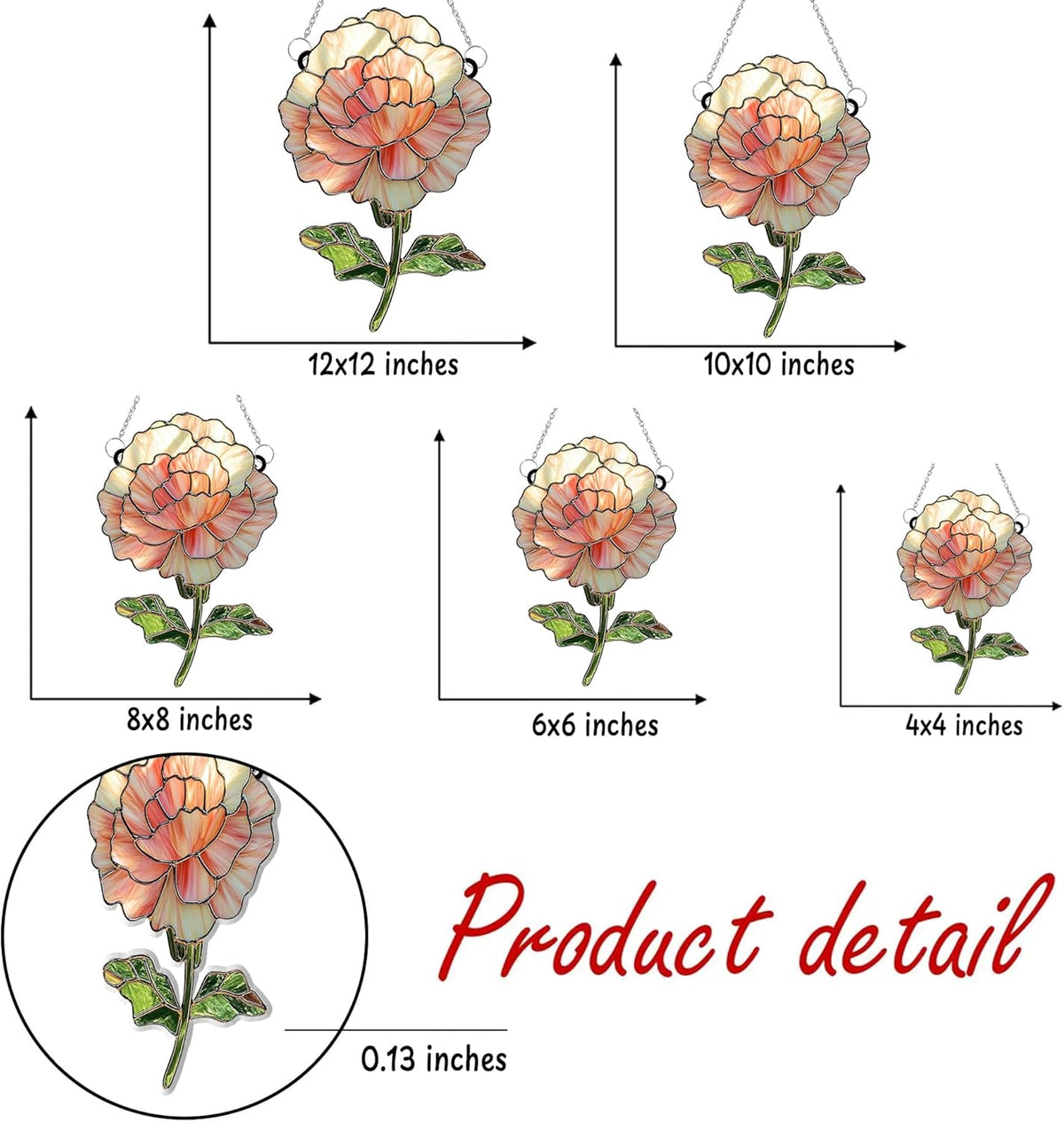 Light Pink Rose Flower Acrylic Suncatcher Stained Glass Effect Window Car Hanging Christmas