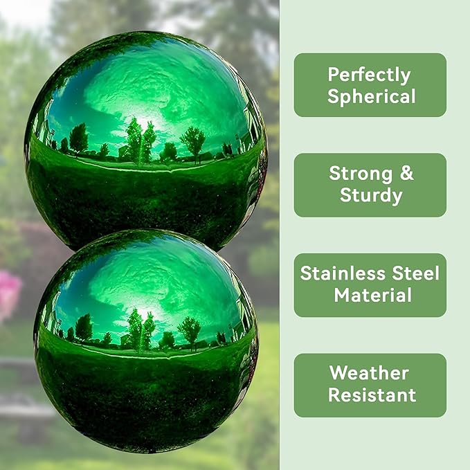 Lily's Home 12 Inch Stainless Steel Gazing Globe Mirror Ball, Colorful and Shiny Addition to Any