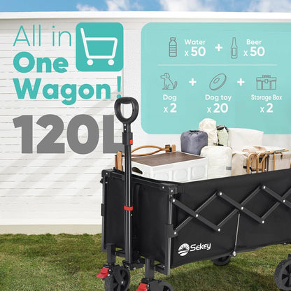 Sekey Collapsible Wagon Cart Foldable with 220LBS Weight Capacity, Lightweight Portable Folding