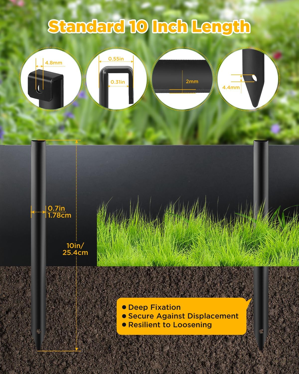 Landscape Edging Metal Stakes - 40 Pcs, 10 Inch Garden Landscape Stakes, High Carbon Steel