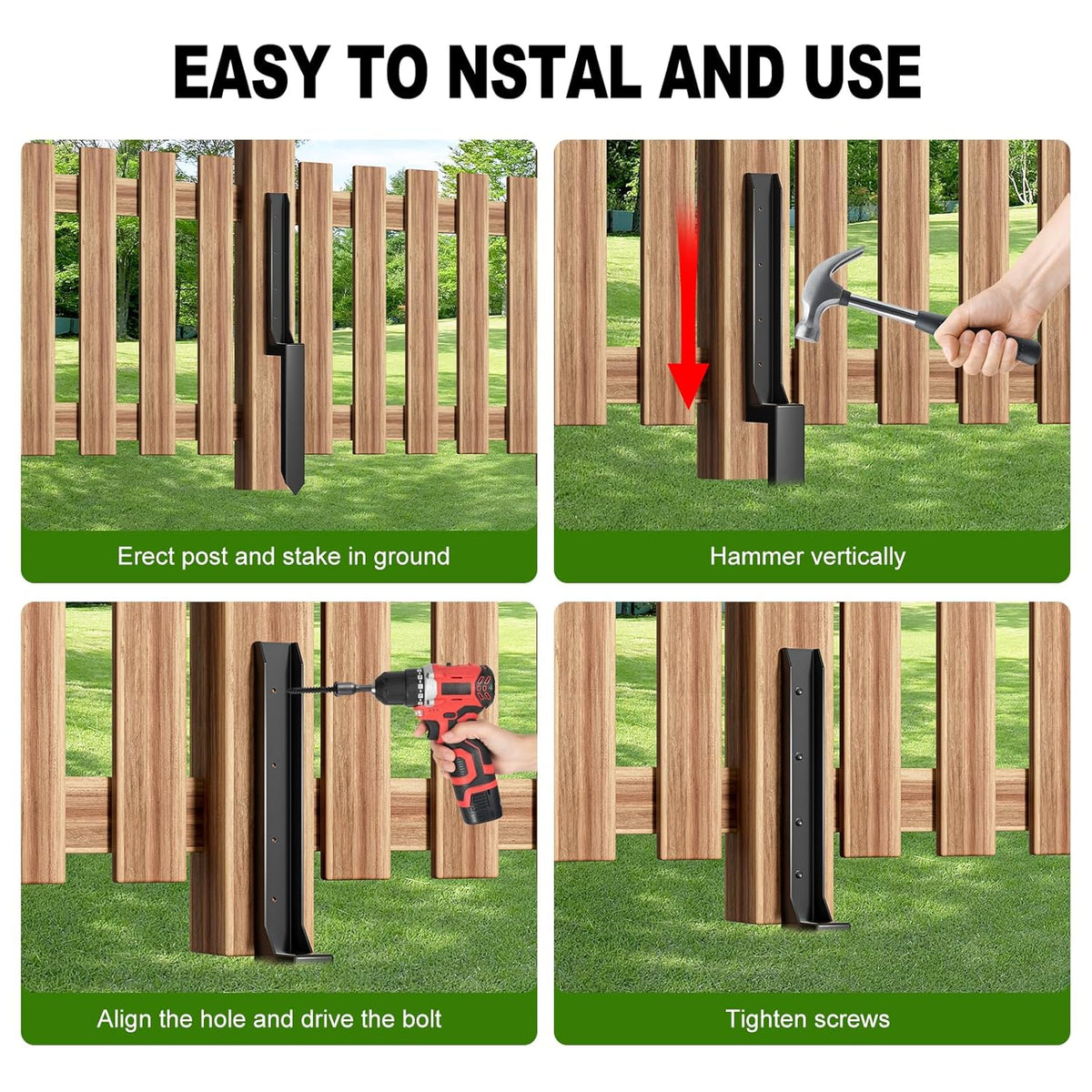 One-Piece Fence Post Repair Kit，Heavy Duty Steel Fence Post Anchor Ground Spike ，Quick Fix