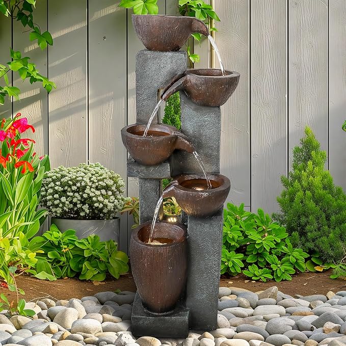 Naturefalls 39” H Modern Outdoor Fountain - 5 Crocks Outdoor Garden Fountains with Contemporary