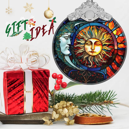 Stained Glass Sun and Moon Ornament - Christmas Ornaments - Christmas Tree Decorations - Holiday