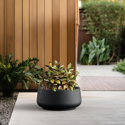 Kante 16.1" Dia Round Curvy Concrete Planter, Large Plant Pots with Drainage Hole and Rubber Plug