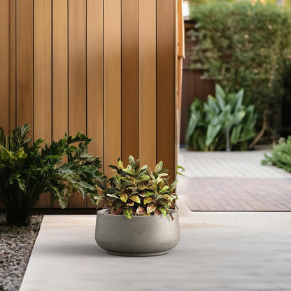 Kante 13.4" Dia Round Curvy Concrete Planter, Large Plant Pots with Drainage Hole and Rubber Plug