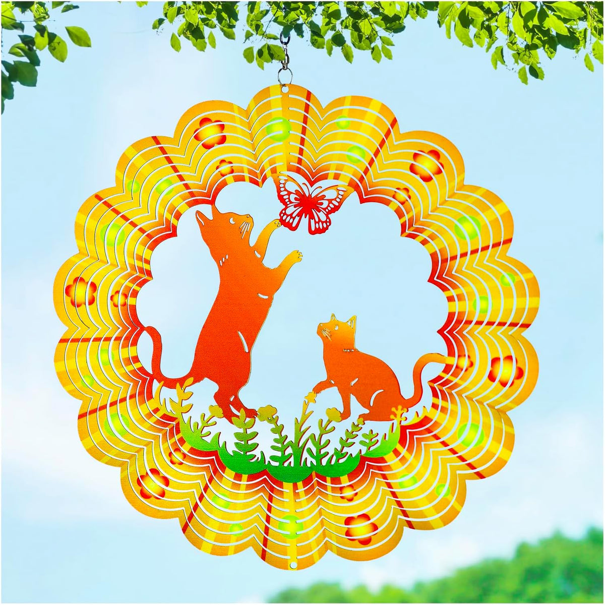 Cat Wind Spinners Cat Gifts for Women/Men 12 inch 3D Stainless Steel Hanging Wind Spinner Metal