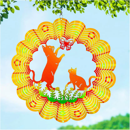 Cat Wind Spinners Cat Gifts for Women/Men 12 inch 3D Stainless Steel Hanging Wind Spinner Metal