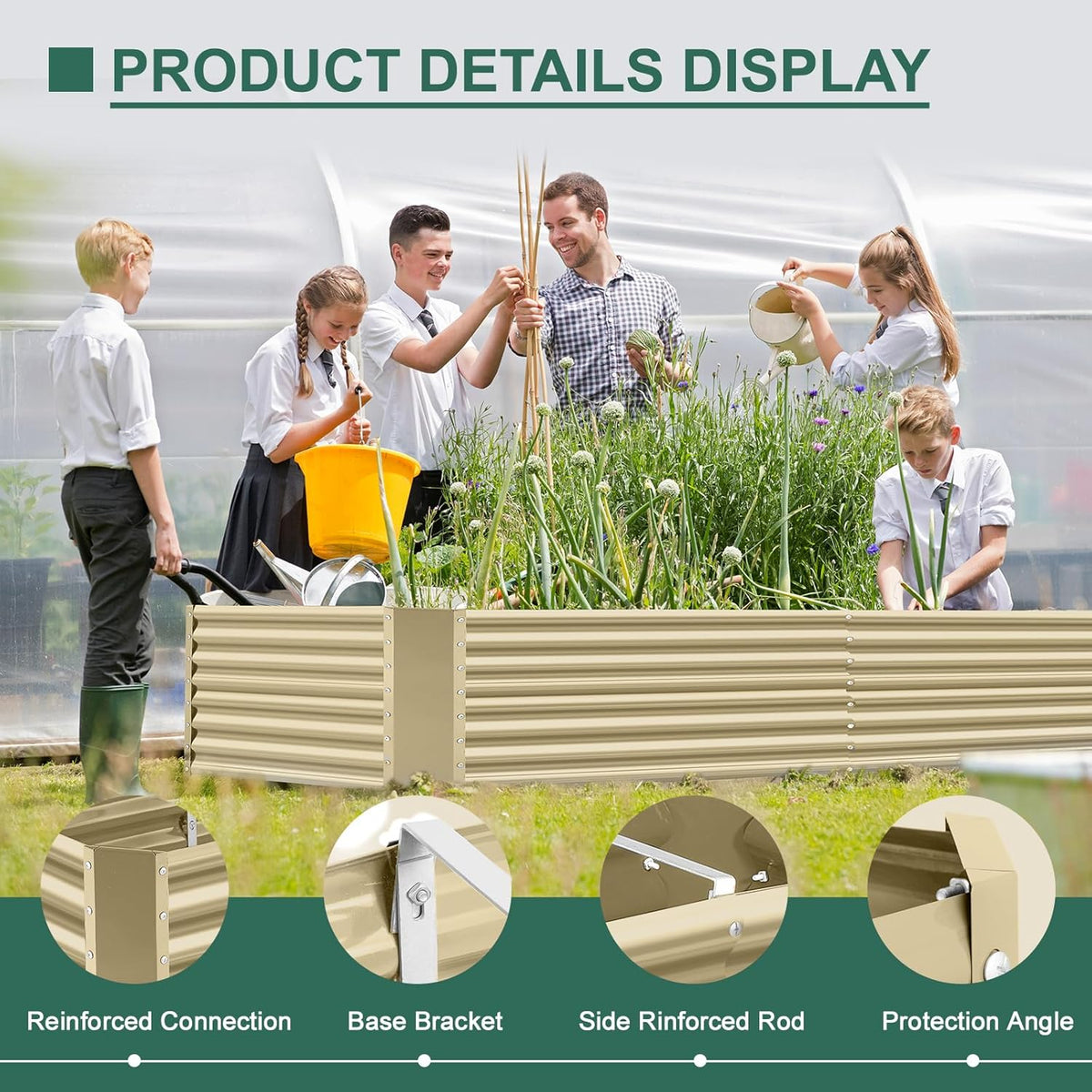 Land Guard 8x4x3ft Rectangular Galvanized Raised Garden Beds, Large-Capacity Metal Planter Box