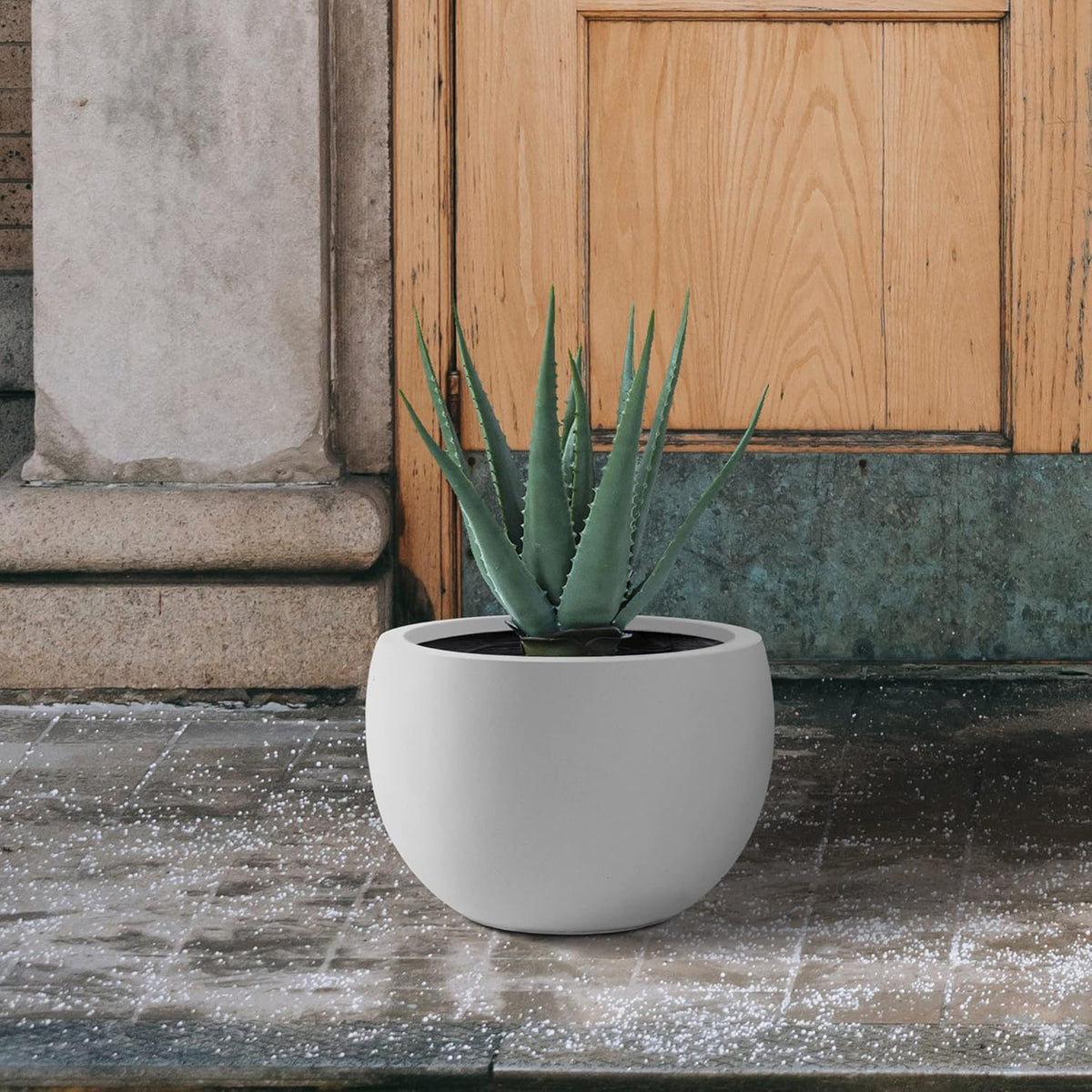 Kante 19.9" Dia Round Concrete Planter, Outdoor/Indoor Large Bowl Plant Pots with Drainage Hole and