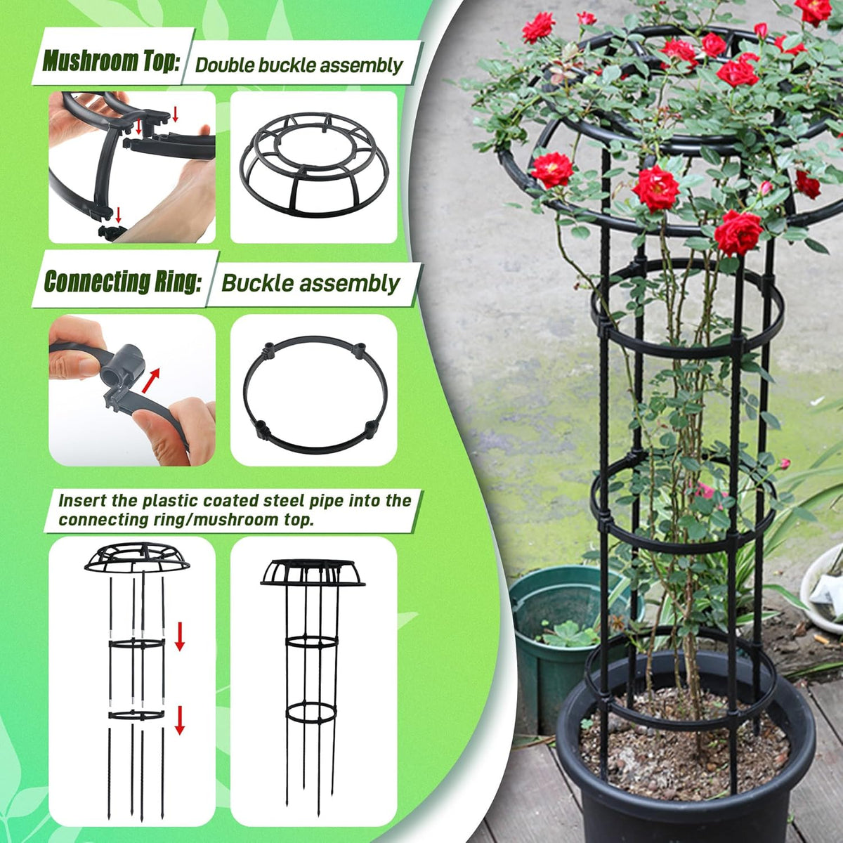 Garden Trellis for Climbing Plants, 2 Pack 41.3 Inch Mushroom Top Trellis for Climbing Plants