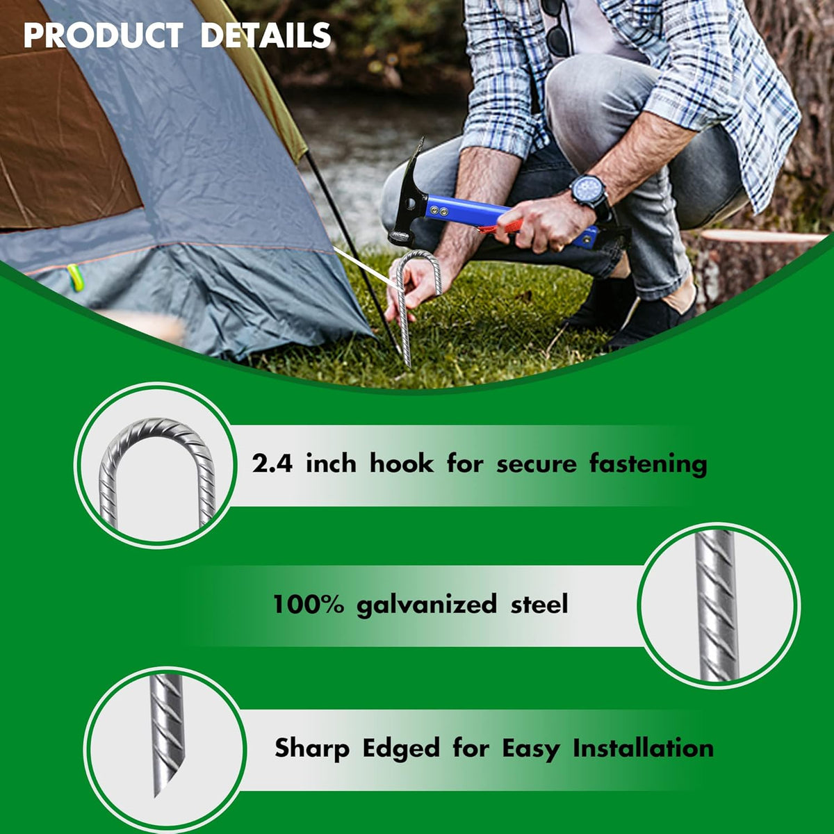 Eurmax USA Trampolines Stakes Heavy Duty Ground Stakes Canopy Parts Wind Stake with Rope 12 Inch
