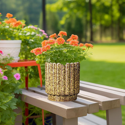 Ceramic Planter - 7.6 Inch Ceramic Plant Pots Indoor, Round Flower Pots with Drainage Hole, Fluted
