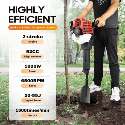 Gas Powered Garden Shovel for Digging, 52CC 2-Stroke Small Shovel Portable Spade Garden Trowel for