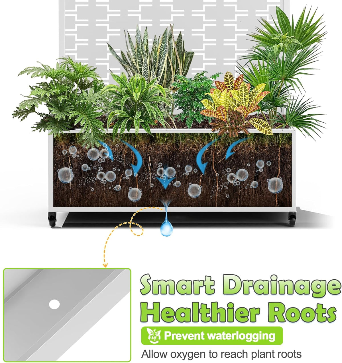 15.7"×70.9"×35.4" Metal Raised Garden Bed with Trellis and Wheels - Tall Trellis Planter Box for