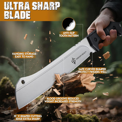 Dream Reach Heavy Duty Machete - Portable Full Tang Outdoor Survival Knife with Sheath Strap for