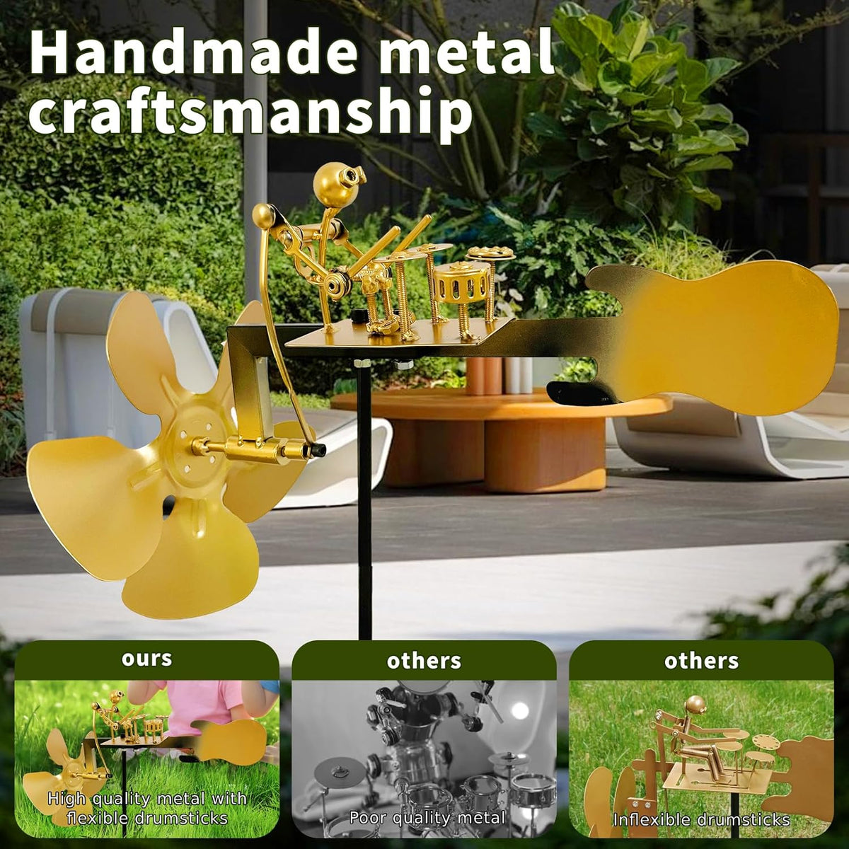 Handmade Metal Drummer Windmill, Rock Art Sculptures, Wind-Powered Kinetic Figurines, Wind Spinners