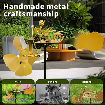 Handmade Metal Drummer Windmill, Rock Art Sculptures, Wind-Powered Kinetic Figurines, Wind Spinners