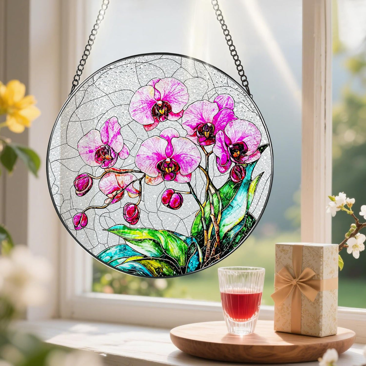 8-Inch Stained Glass Ornament, Stained Glass Window Hanging, Window Hanging Decor Suncatcher
