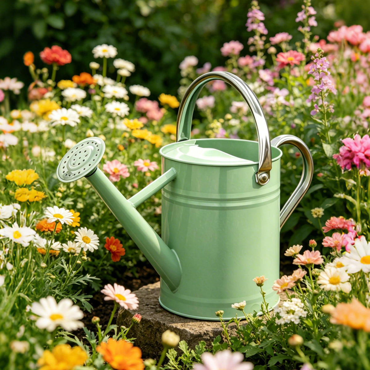 Metal Watering Can for Outdoor Plants, Watering Can 1 Gallon,Cream Green