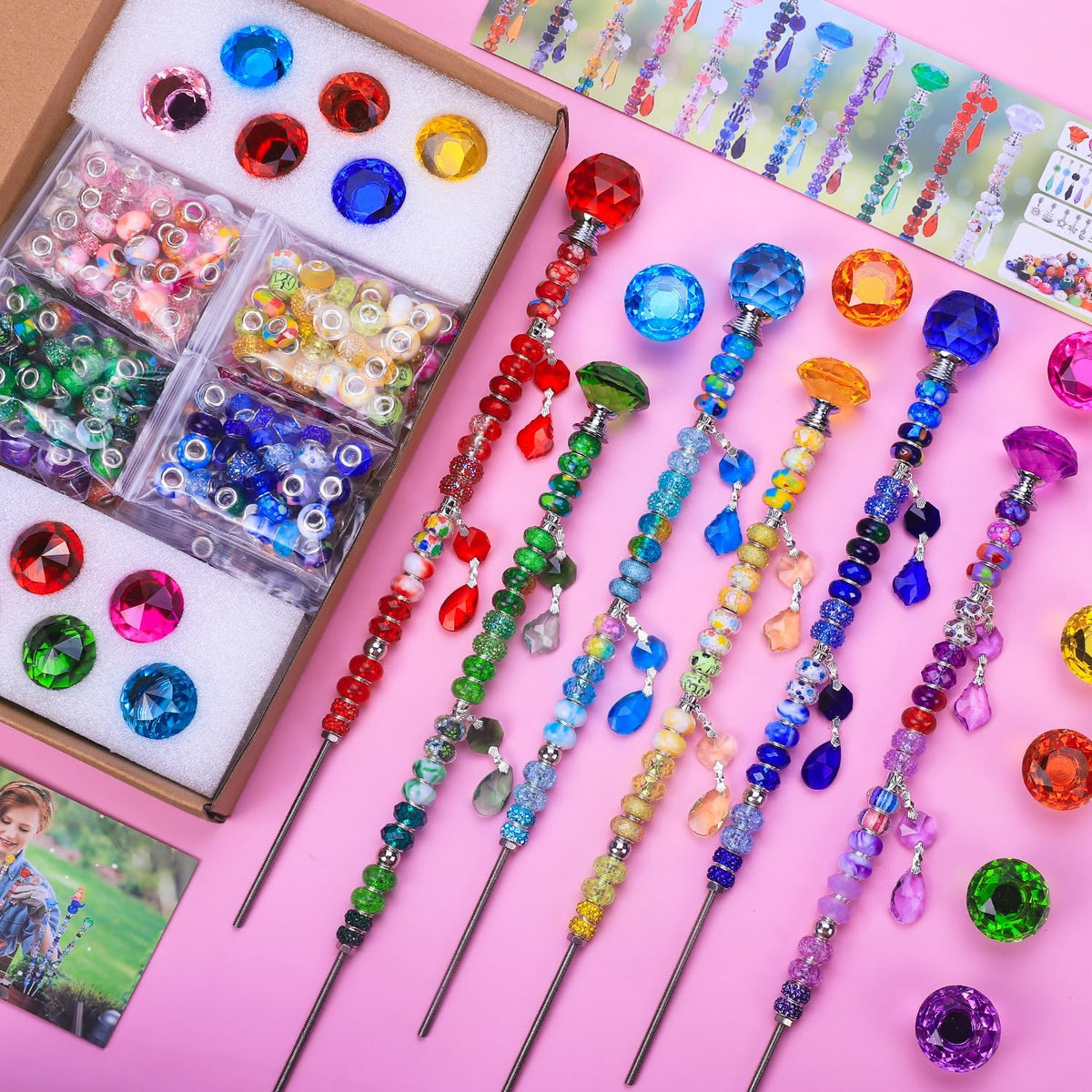 VICTLOV Crystal Suncatcher Making Kit, 273 Pieces with Beads, Snowflakes, Butterflies, Glass Balls