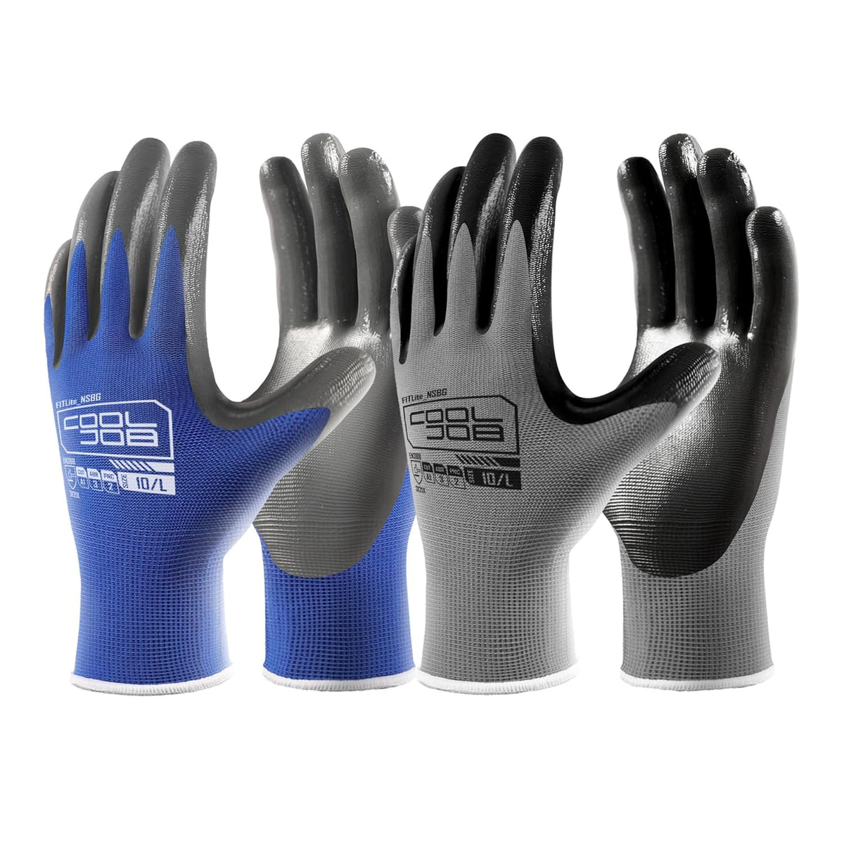 COOLJOB 10 Pairs Nitrile Dipped Safety Work Gloves with Grip, Non-slip Rubber Coated Bulk Garden