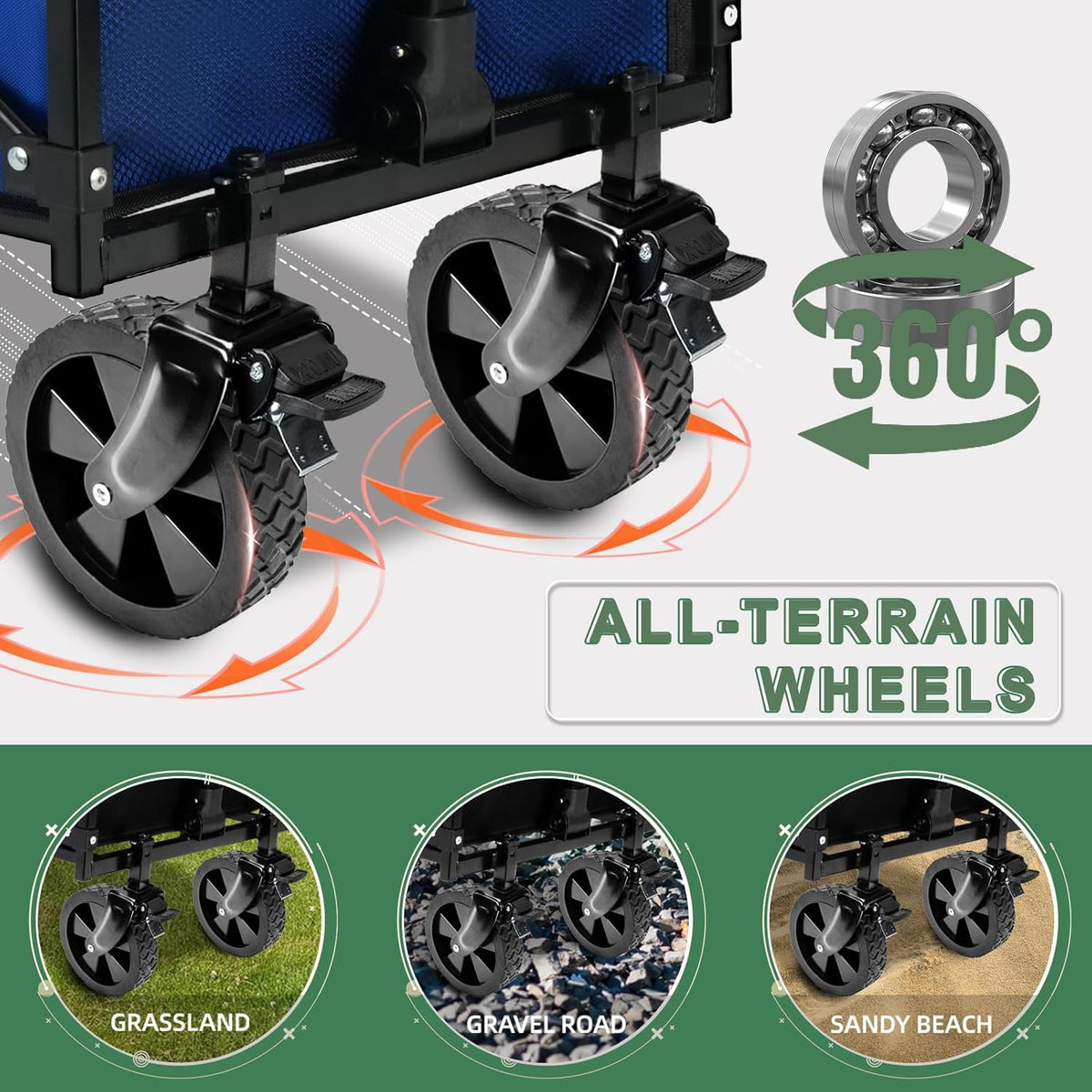 Collapsible Folding Wagon Cart with Tailgate - 300lbs Heavy Duty Foldable Utility Wagon and Brake