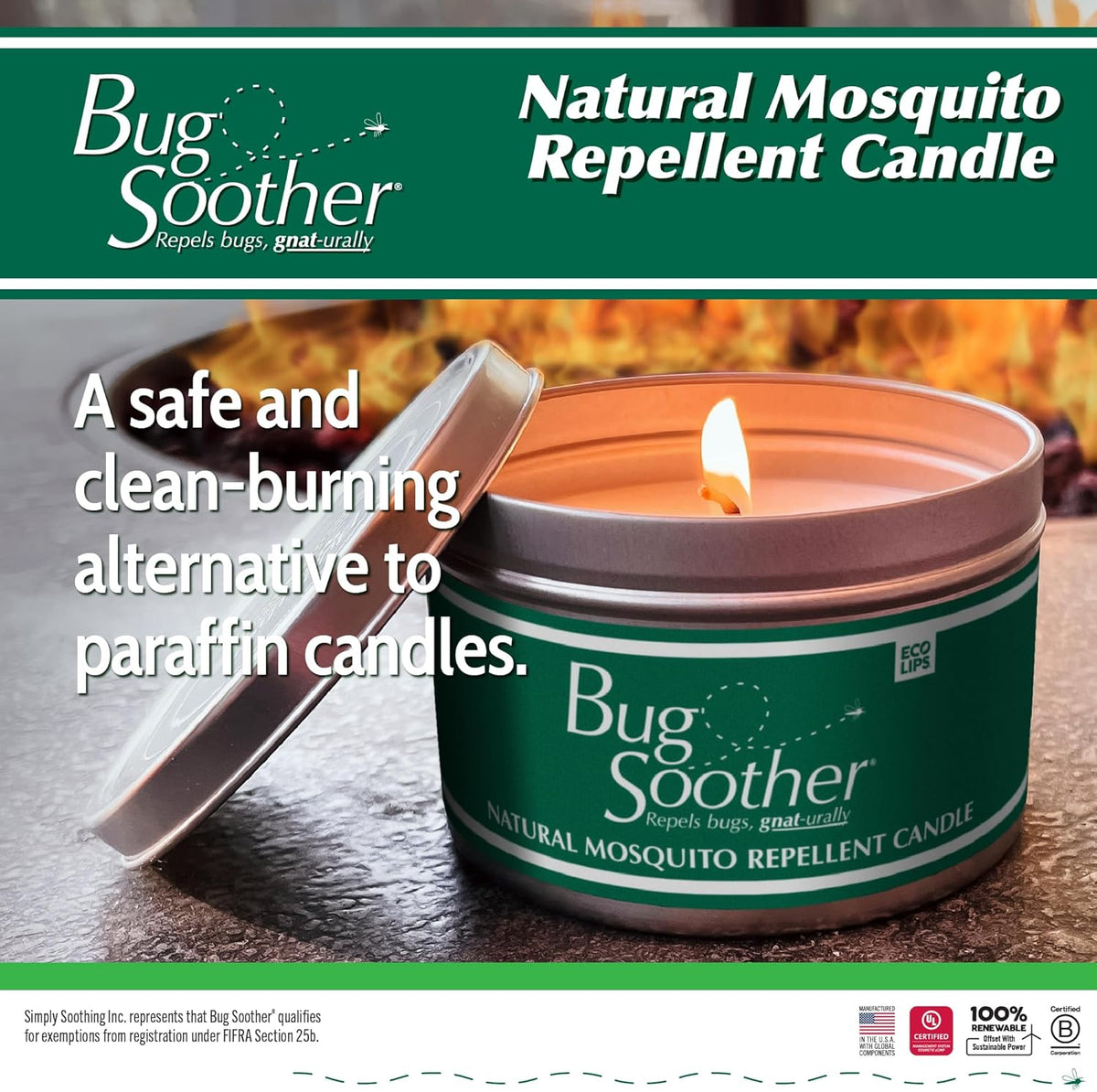 Bug Soother Candle - Natural Insect, Gnat and Mosquito Repellent 2 Candles, 1oz Bottle of Bug Spray