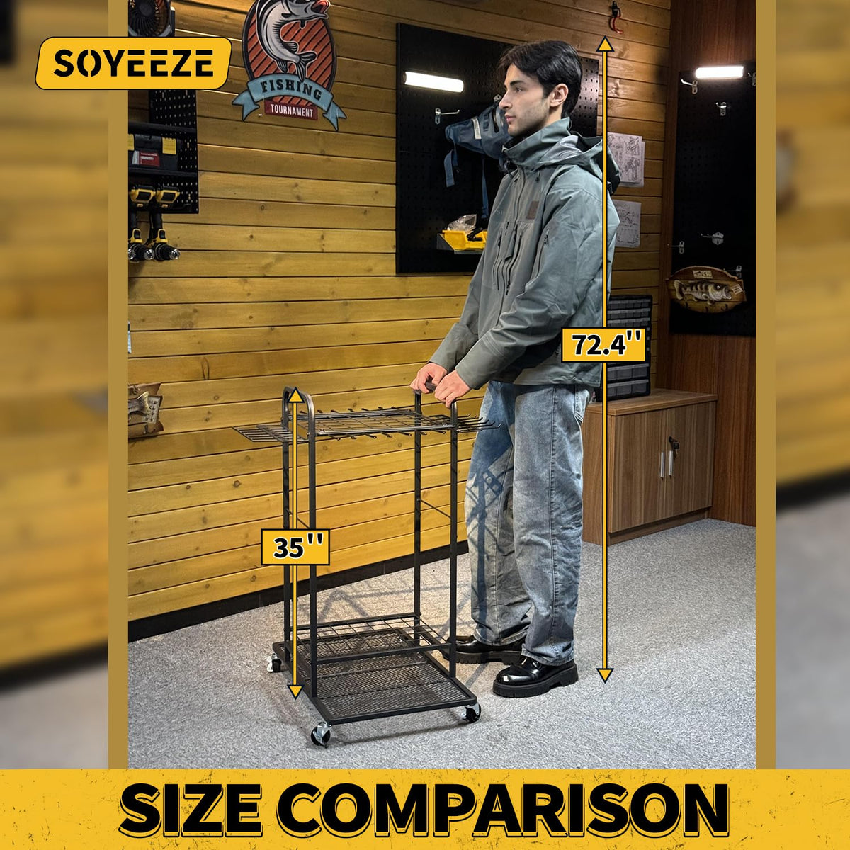 SOYEEZE Garden Tool Organizer with Lockable Wheels, Heavy Duty 3-Tier Yard Tower Tool Rack for