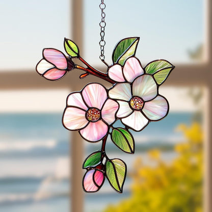 Magnolia Flower Acrylic Suncatcher Stained Glass Effect Window Car Hanging Christmas Ornament
