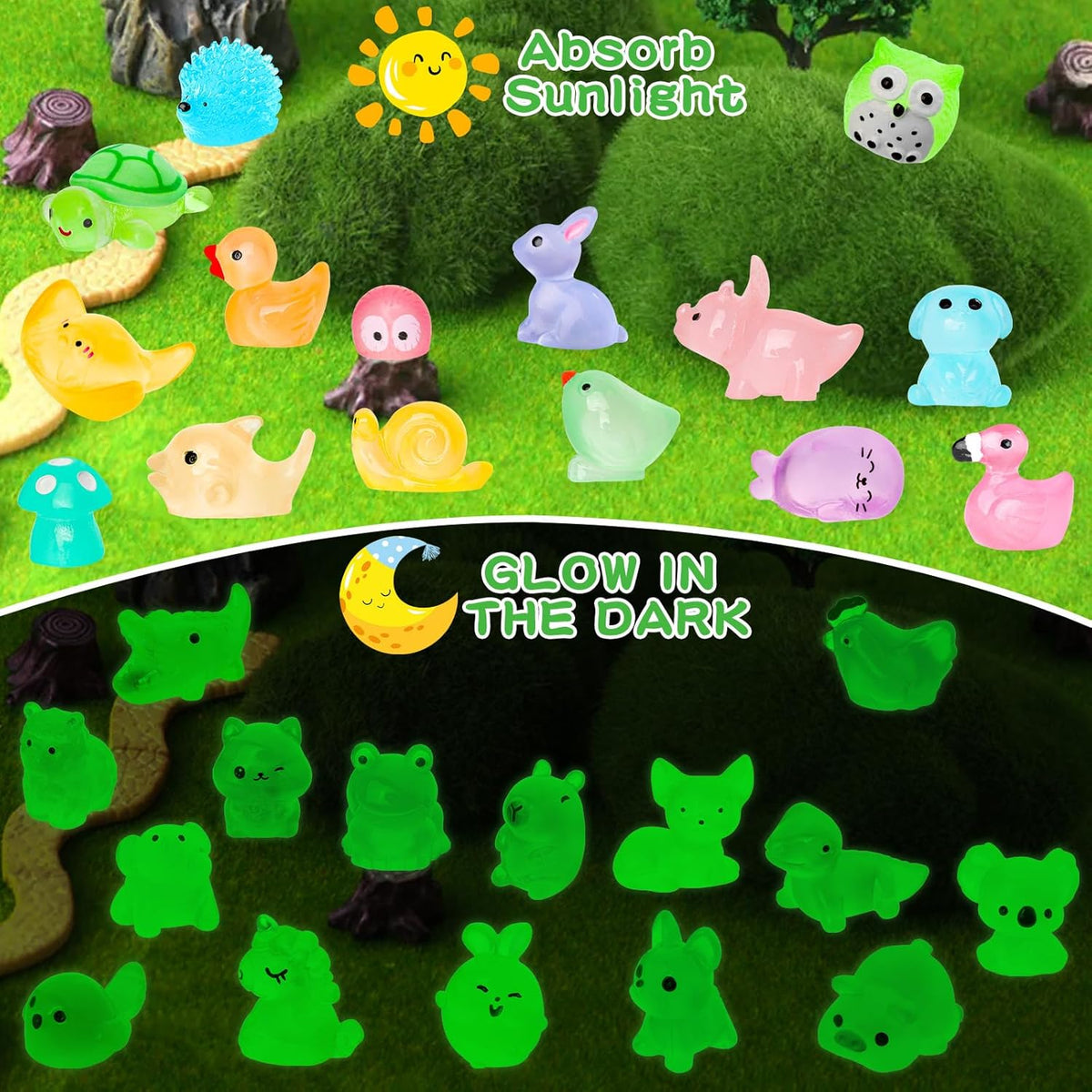 200pcs Luminous Mini Resin Animals 30 Types Miniature Resin Animal Figurines to Hide Bulk Glow in