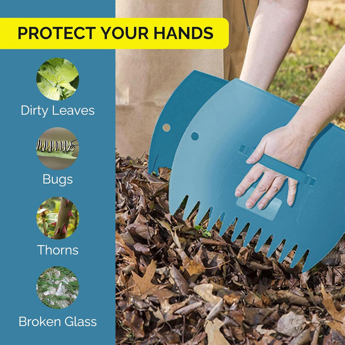 GardenHOME Leaf Scoops Hand Rakes, Large Leaf Grabbers for Yard Work and Garden Use, Clear and
