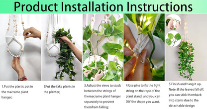 Fake Hanging Plants with Lights Artificial Plants for Home Decor Macrame Plant Hanger with Fake