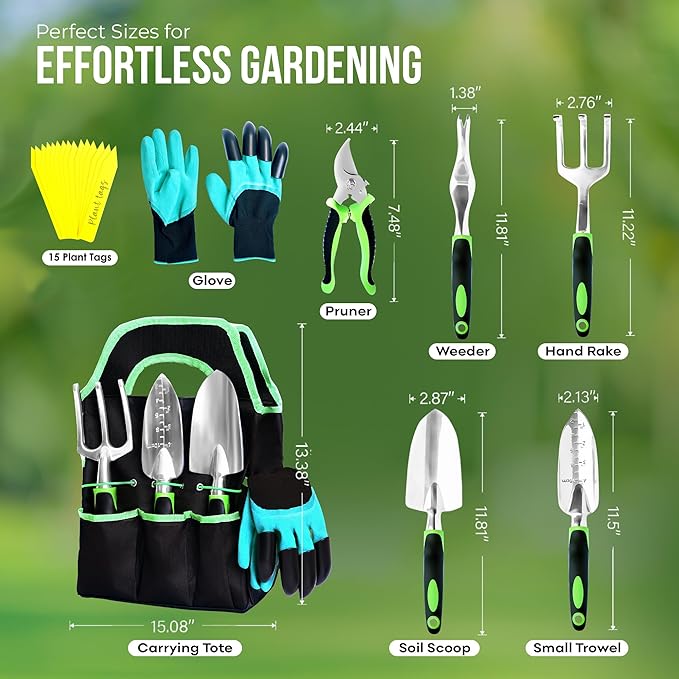 8 PCS Gardening Tools Set with Bag | Heavy-Duty Rust-Proof Hand Tools with Plastic Handles Includes