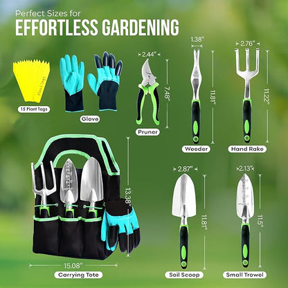 8 PCS Gardening Tools Set with Bag | Heavy-Duty Rust-Proof Hand Tools with Plastic Handles Includes