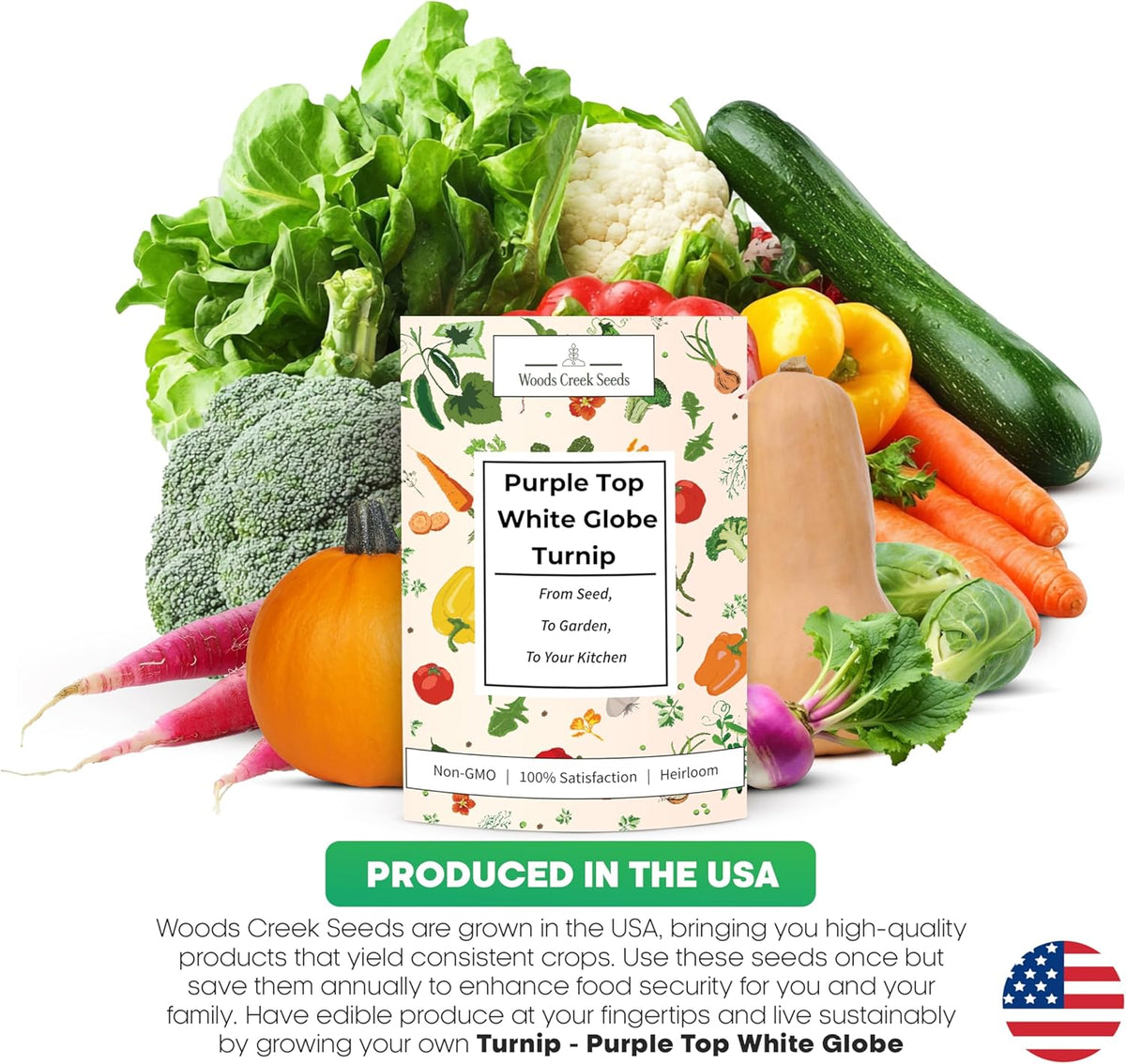 Woods Creek Seeds: Purple Top White Globe Turnip Seeds for Planting - Heirloom Root Vegetable