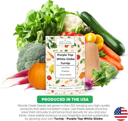 Woods Creek Seeds: Purple Top White Globe Turnip Seeds for Planting - Heirloom Root Vegetable