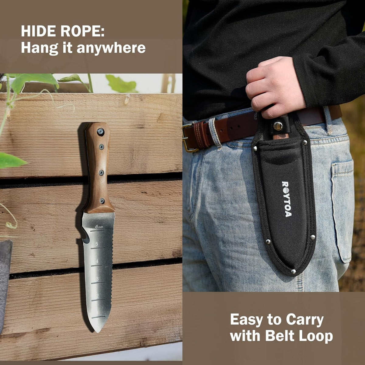 Hori Hori Garden Knife, Garden Tools with Sheath for Weeding,Planting,Digging, 7" Stainless Steel