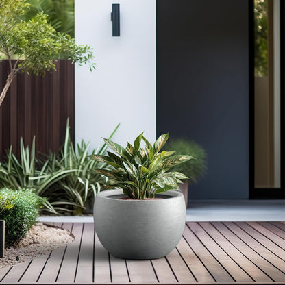 Kante 19.9" Dia Round Concrete Planter, Outdoor/Indoor Large Bowl Plant Pots with Drainage Hole and