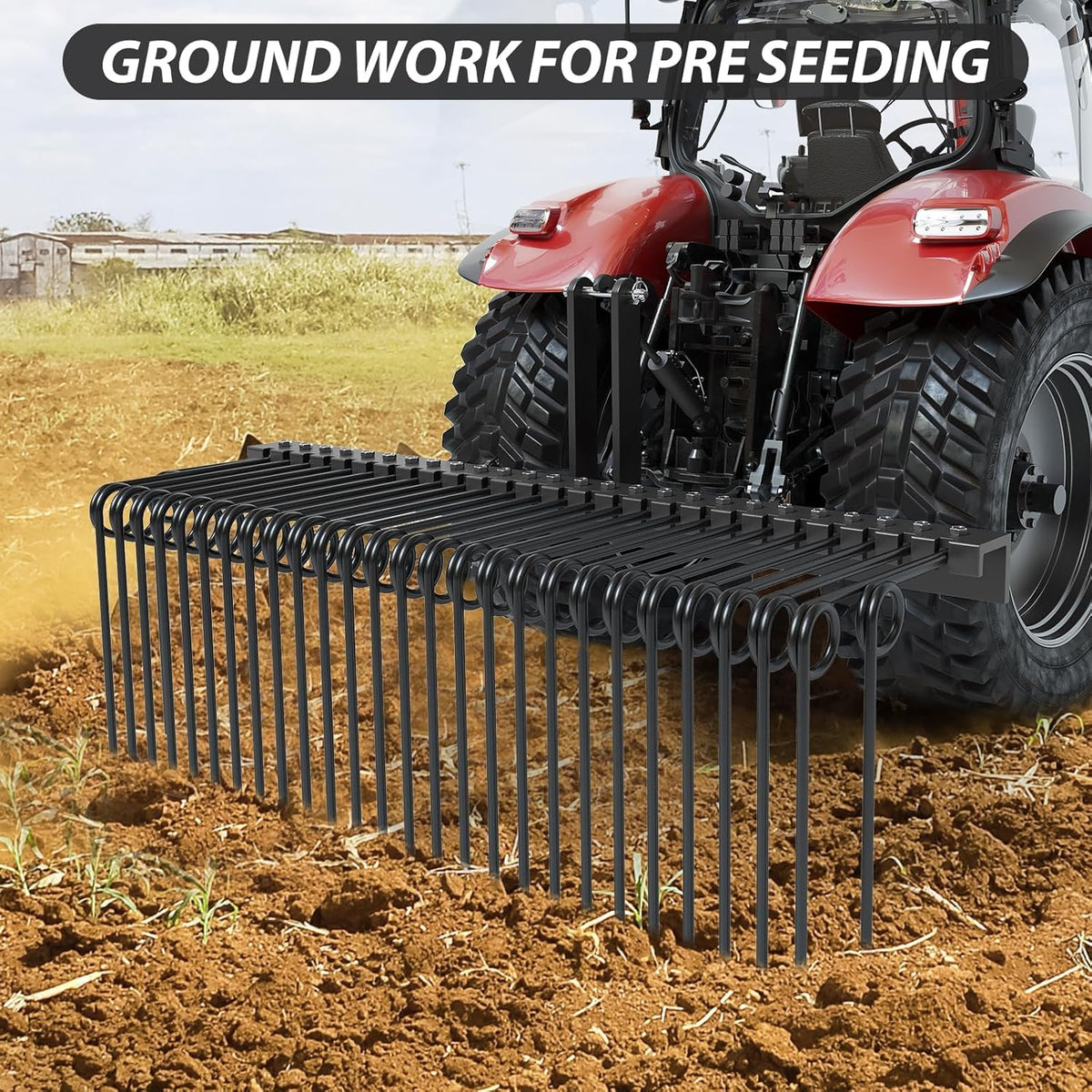 72" Durable Powder Coated Steel Pine Straw Rake, Steel Spring Landscape Rake for Leaves, Pine