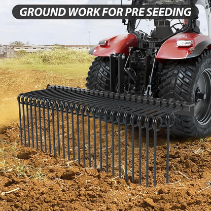 72" Durable Powder Coated Steel Pine Straw Rake, Steel Spring Landscape Rake for Leaves, Pine