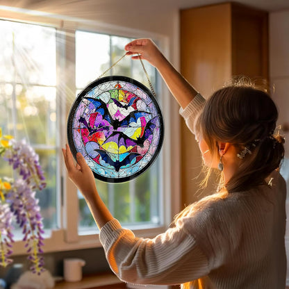 8 Inch Stained Glass Suncatcher Ornament, DOUHASU Bat Sun Catchers Indoor Window, Stained Glass
